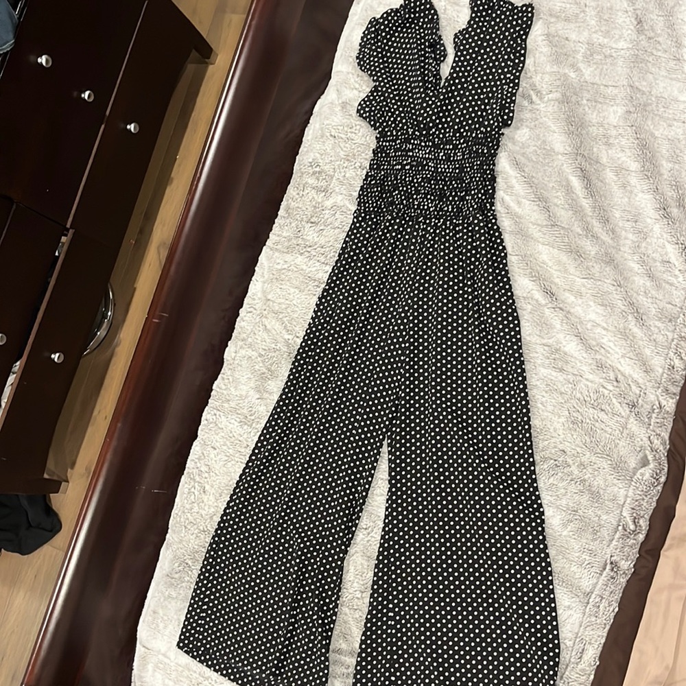 new with tags max studio jump suit black with white polka dots